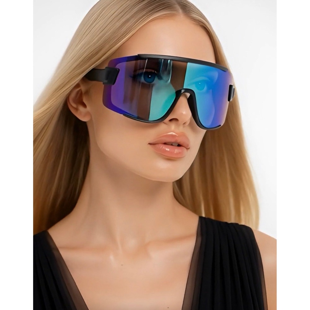 Futuristic Oversize Women Sunglasses Ski Sports‎ Blue Mirrored Lens Ladys Gafas